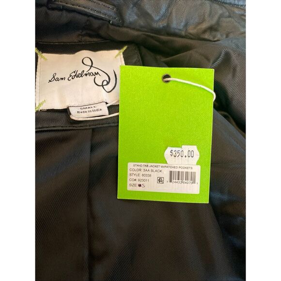 Sam Edelman Real Leather Moto Jacket Black Gold Zip Size Small - Picture 8 of 9
